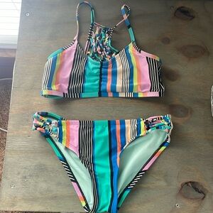 Fun striped womens swimsuit kids size 10